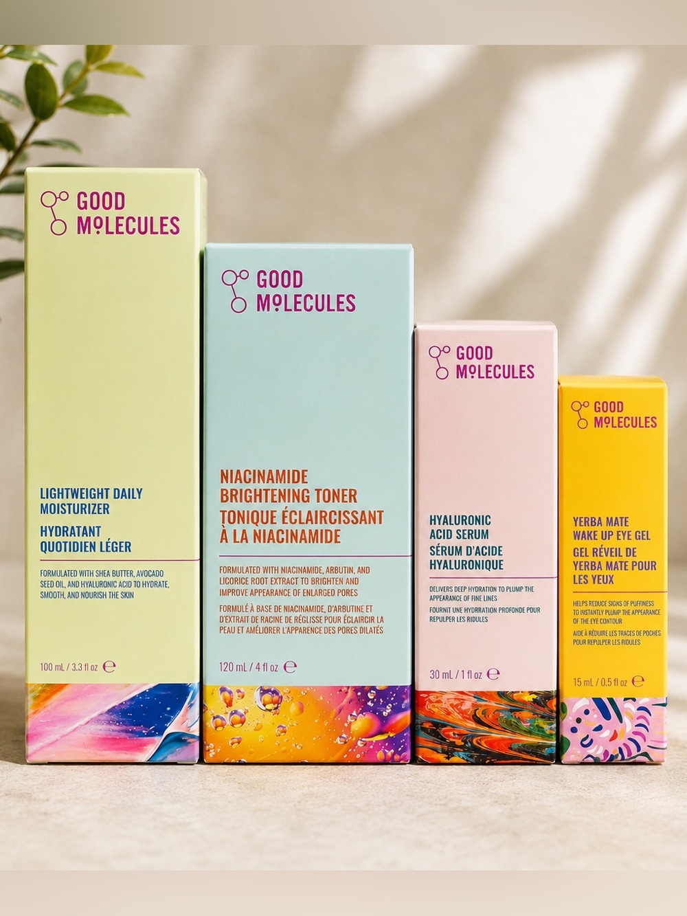 Good Molecules 4pc Complete Skincare Bundle Toner Serum Moisturizer Eye Gel NEW
